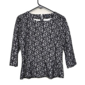 J. CREW Black White 3/4 Sleeve Dressy Peplum Hem Shirt size Medium